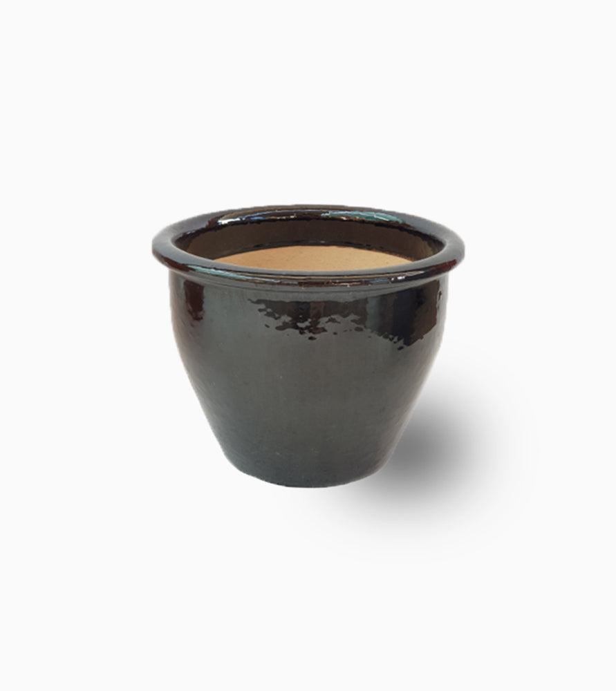 Black Rolled Rim Pot Outdoor Ceramic Pot ,Garden Pots