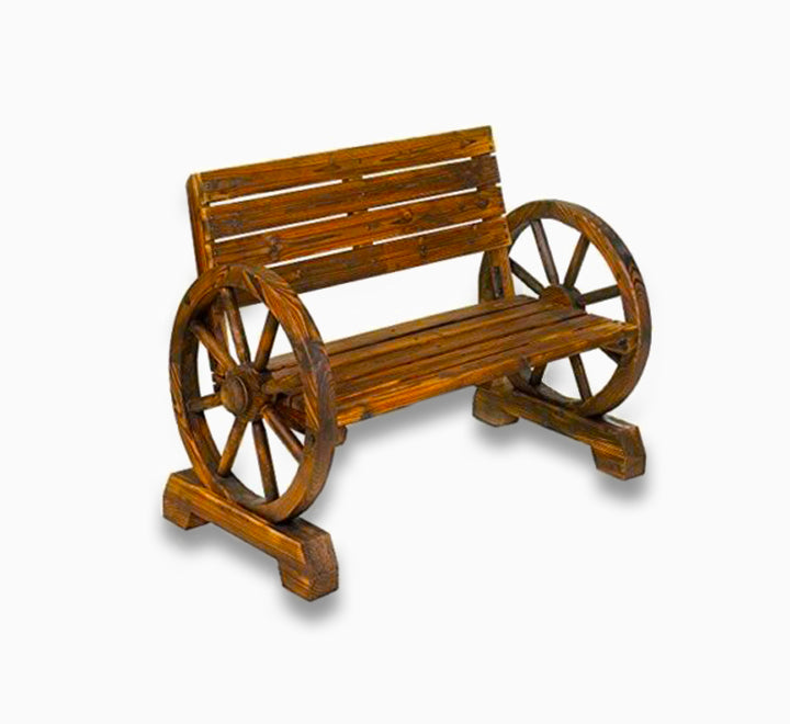 Handmade Gudah Kagi Wooden Double Wheel Garden Seating Bench